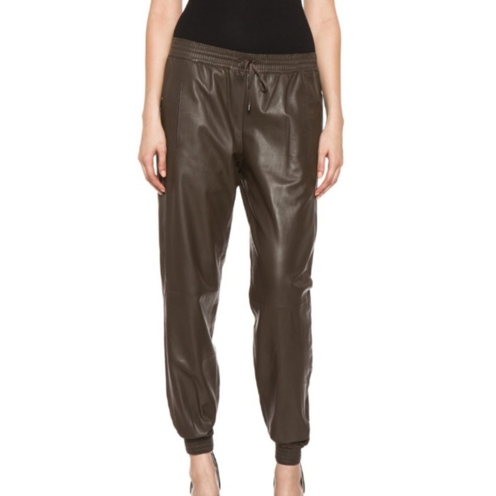 Vince Brown Leather Joggers